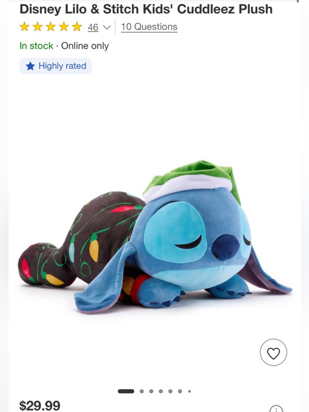 Disney Holiday Stitch Plush Sleeping Plushy NWT